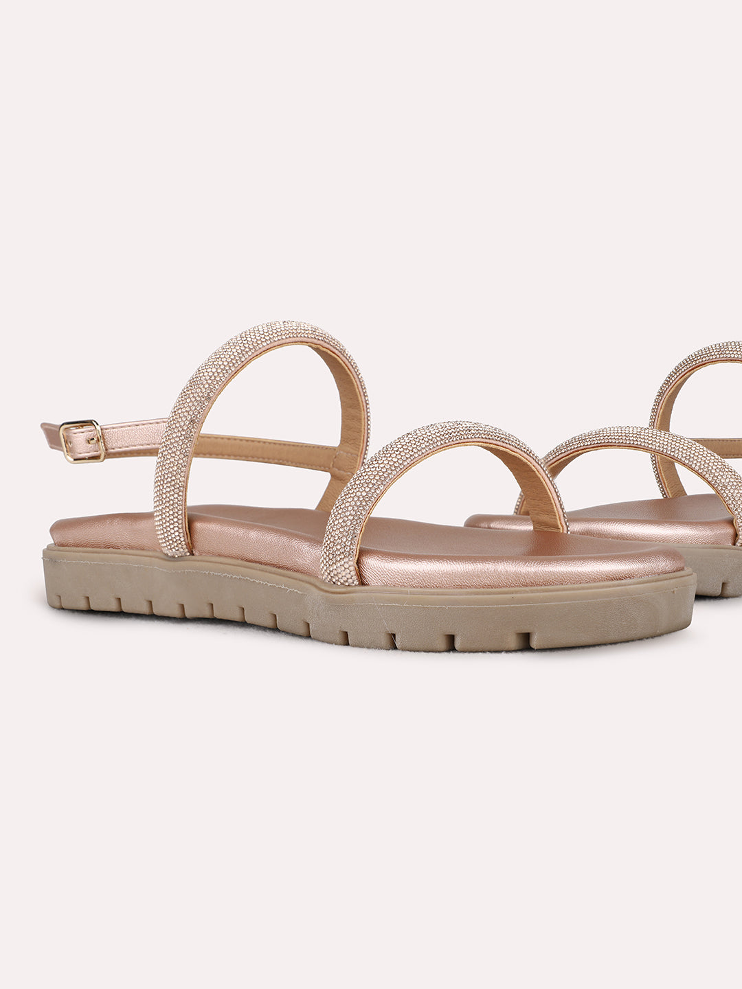 Womens Rose Gold Ethnic Embellished Open Toe Flats