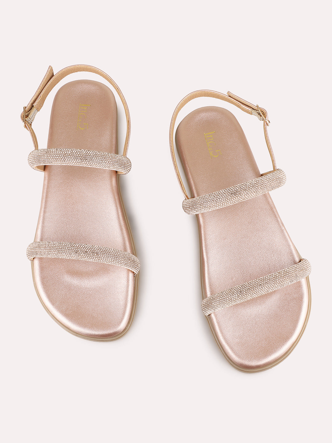 Womens Rose Gold Ethnic Embellished Open Toe Flats