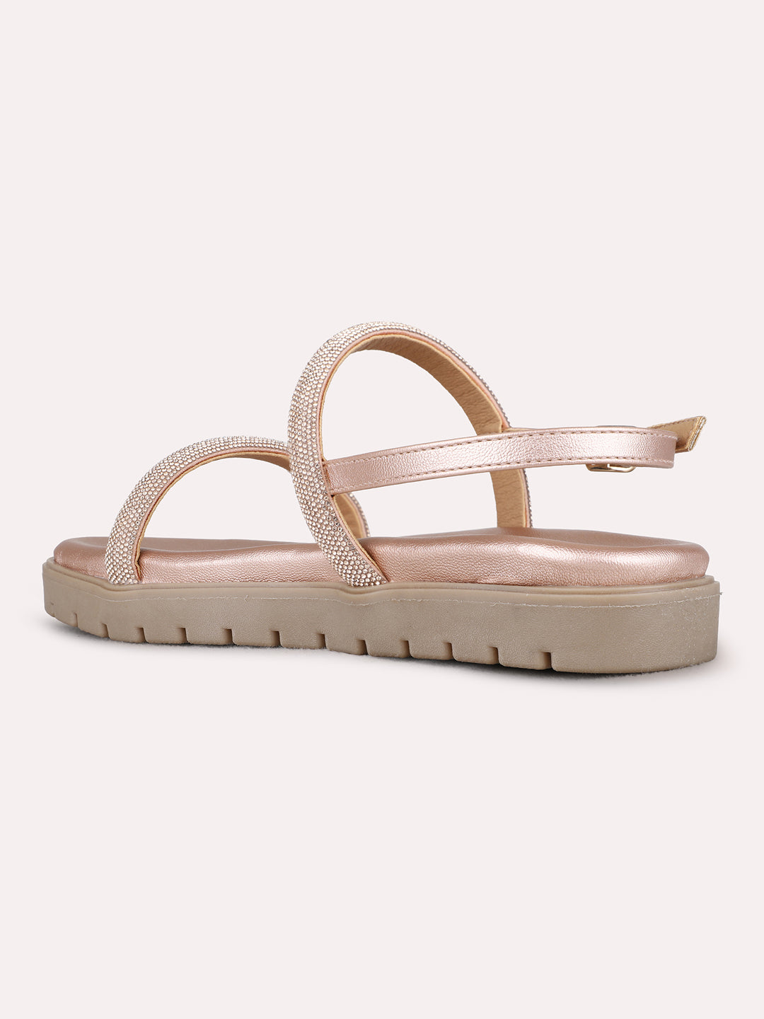 Womens Rose Gold Ethnic Embellished Open Toe Flats