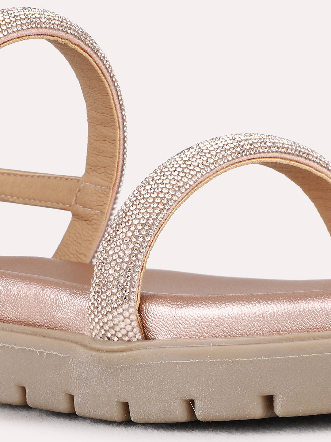 Womens Rose Gold Ethnic Embellished Open Toe Flats