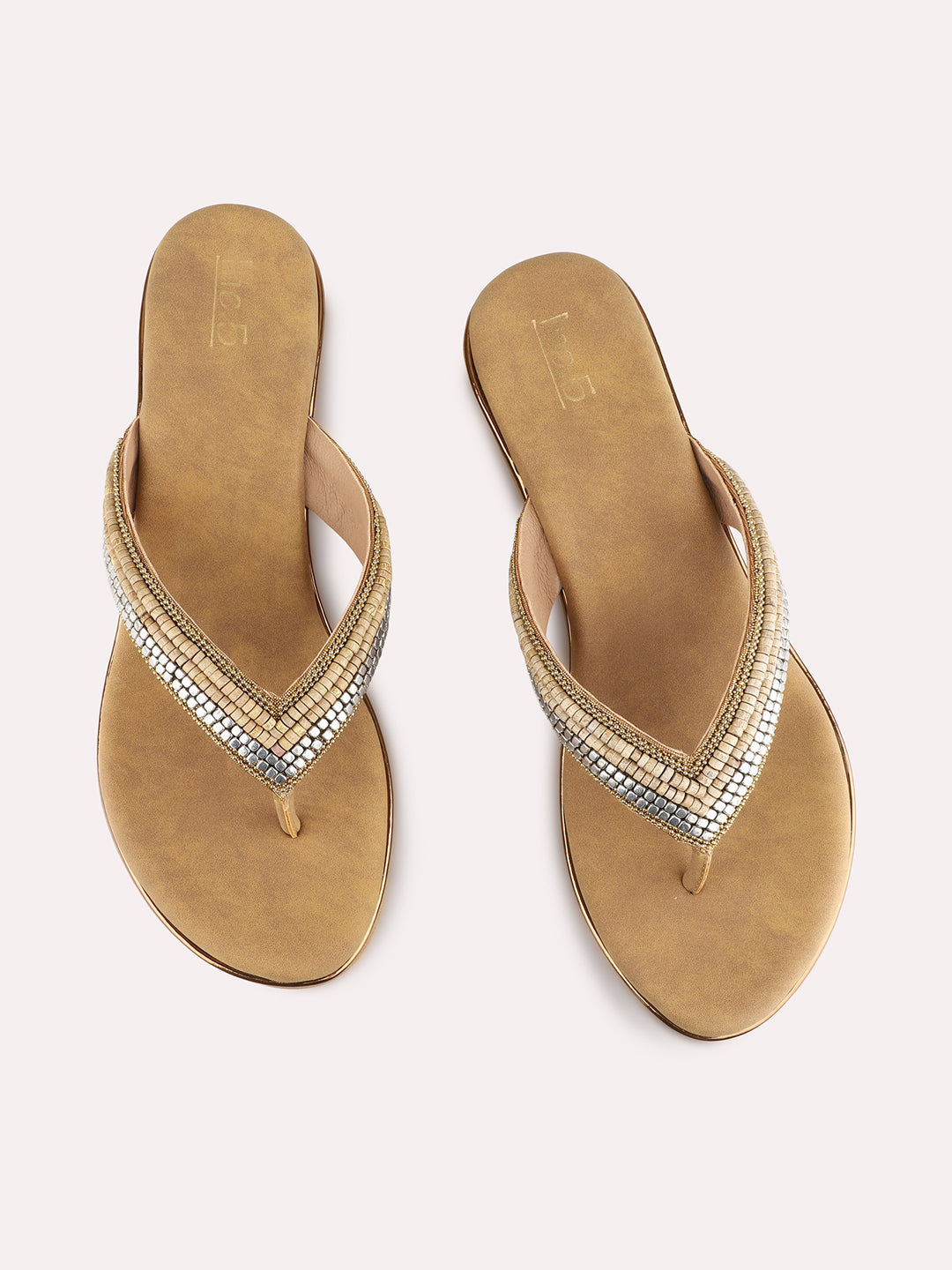 Womens Golden Ethnic Embellished Pattern Round Toe Wedges