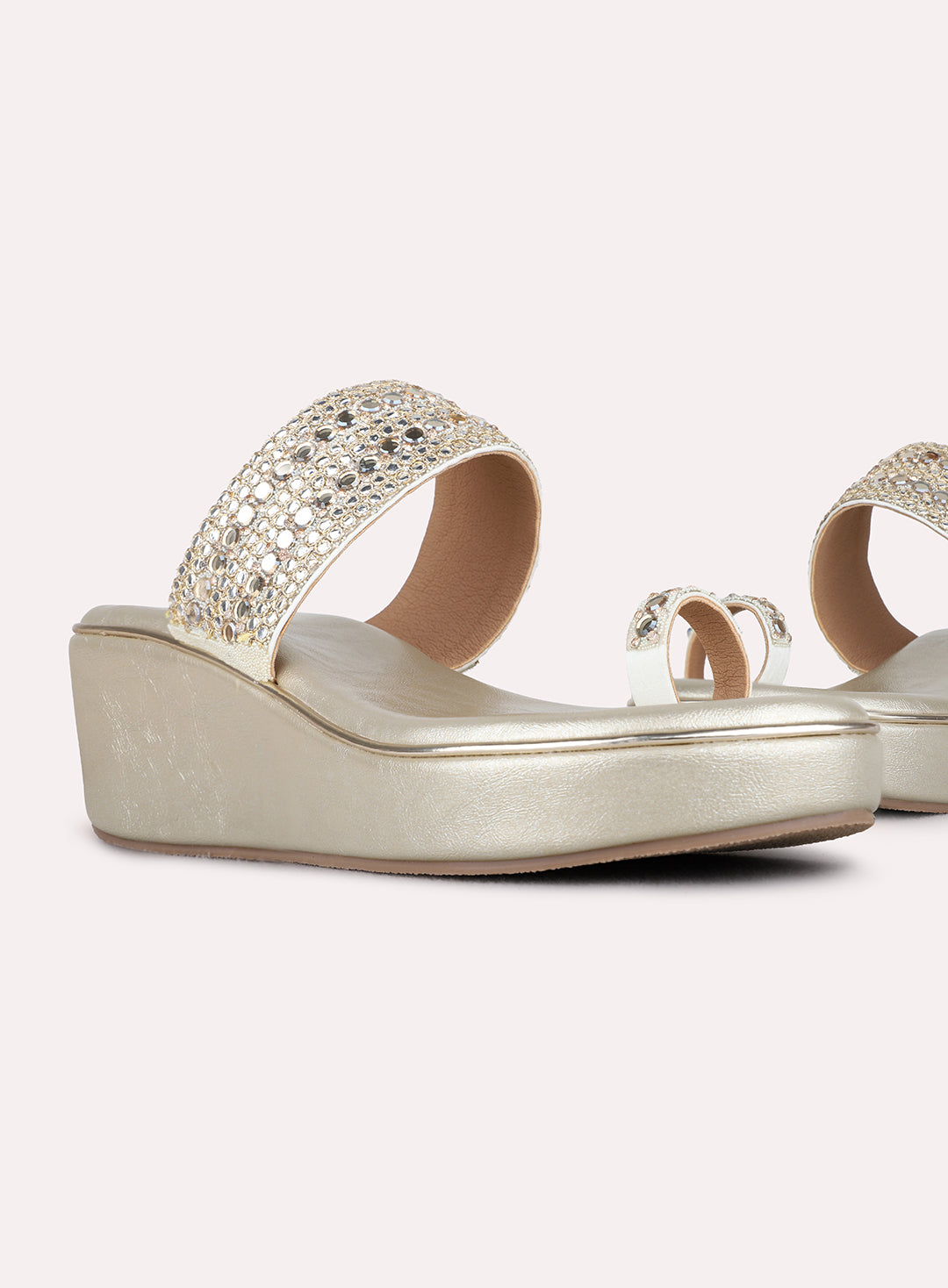 Womens Golden Ethnic Embellished Round Toe shape Wedges