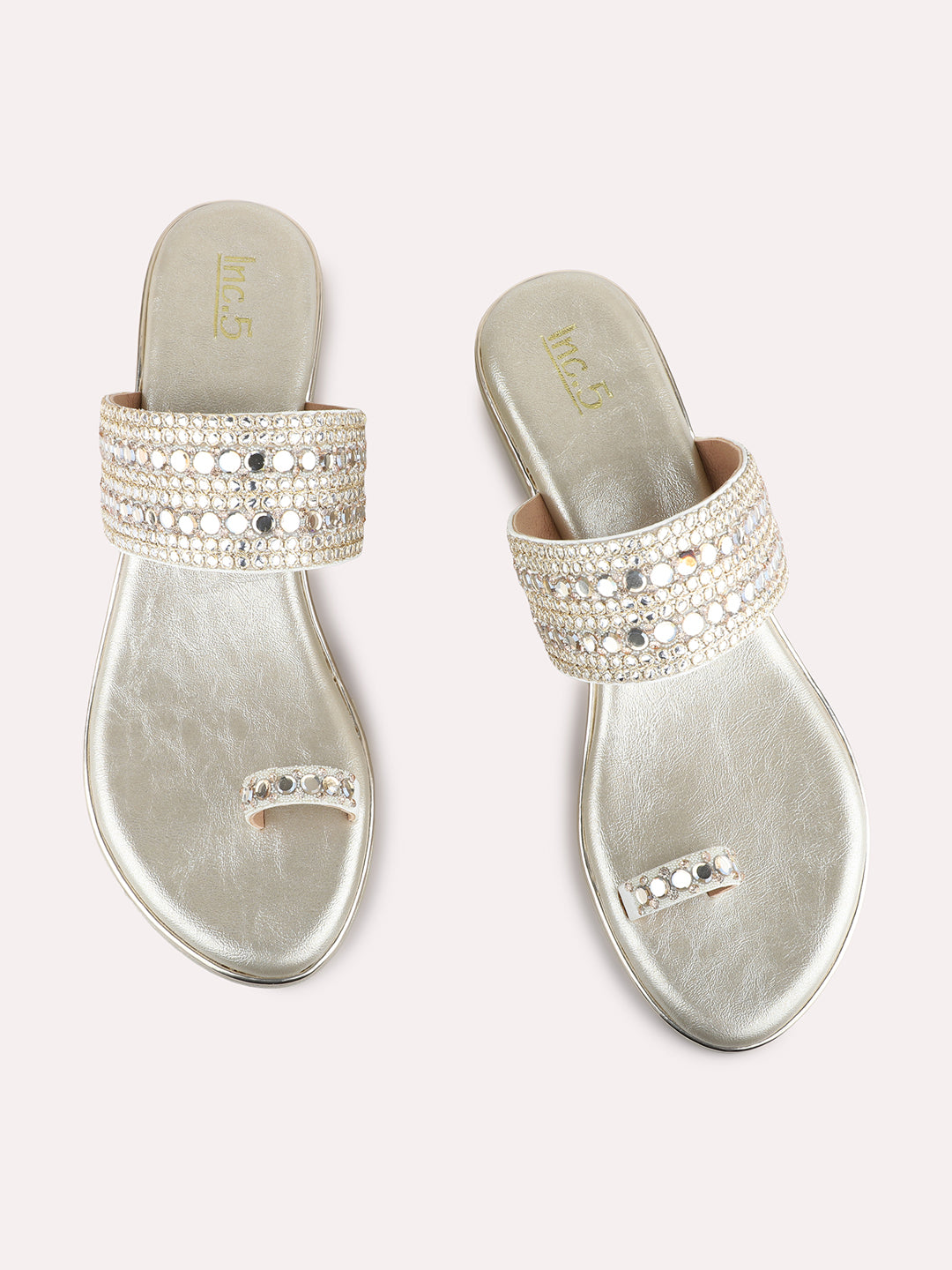 Womens Golden Ethnic Embellished Round Toe shape Wedges