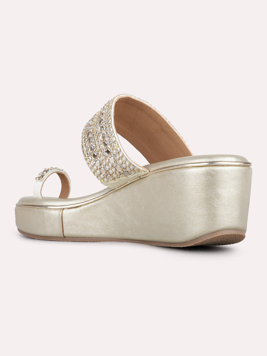 Womens Golden Ethnic Embellished Round Toe shape Wedges