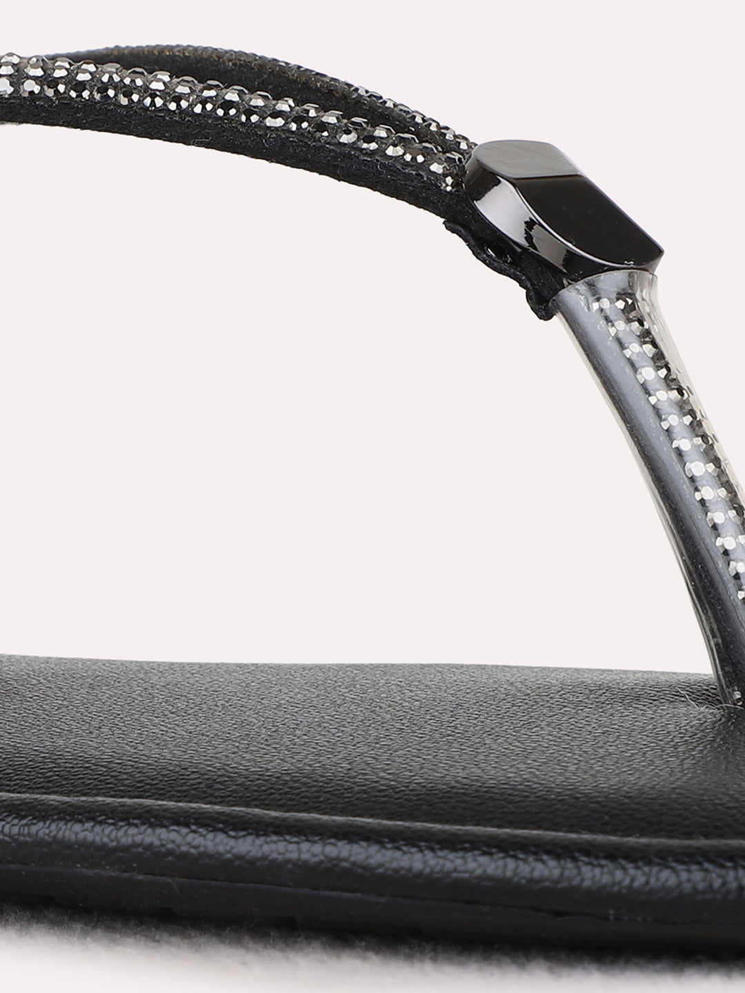 Womens Black Casual Solid T-Strap Flat Sandals