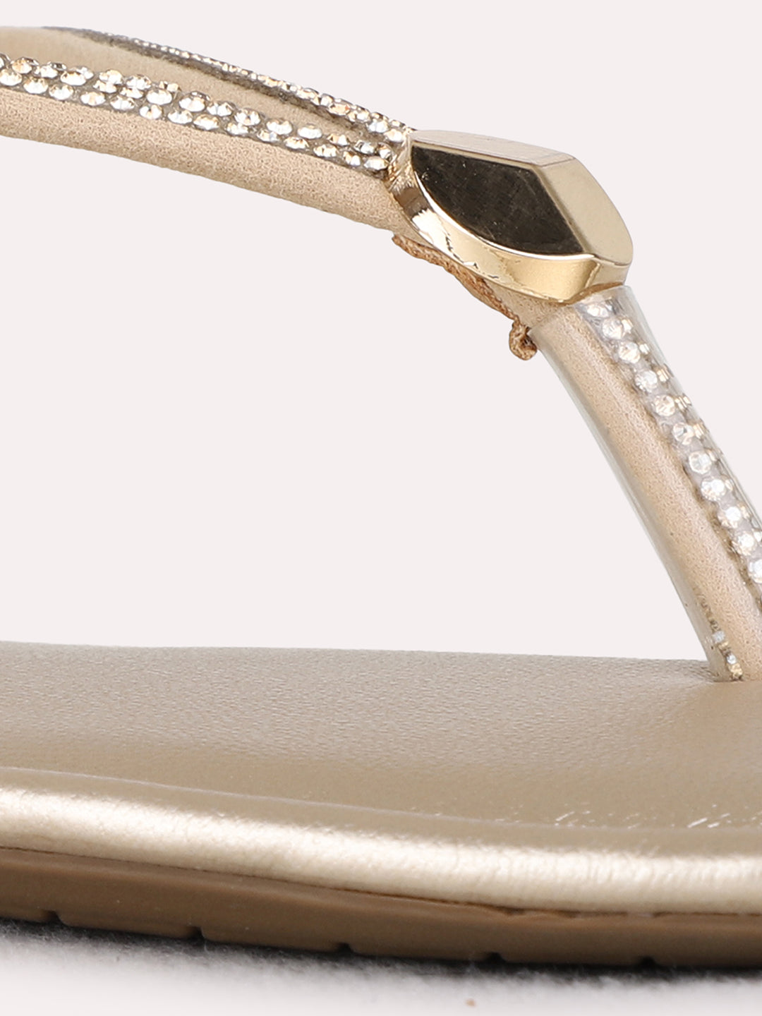 Womens Golden Casual Solid T-Strap Flats