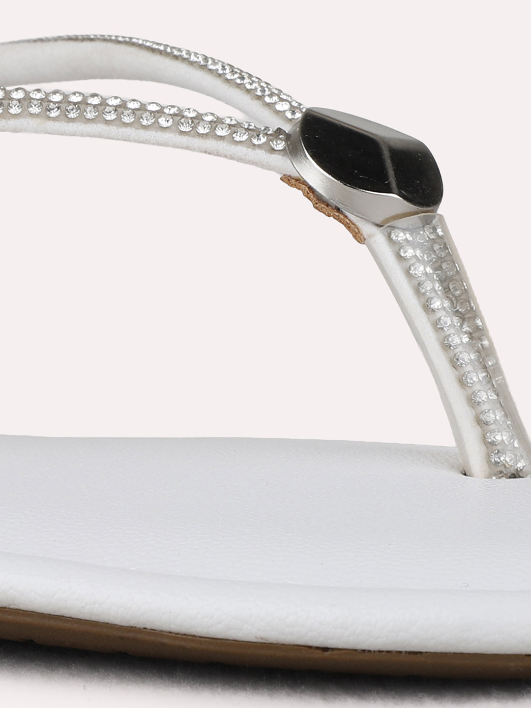 Womens White Casual Solid T-Strap Flats