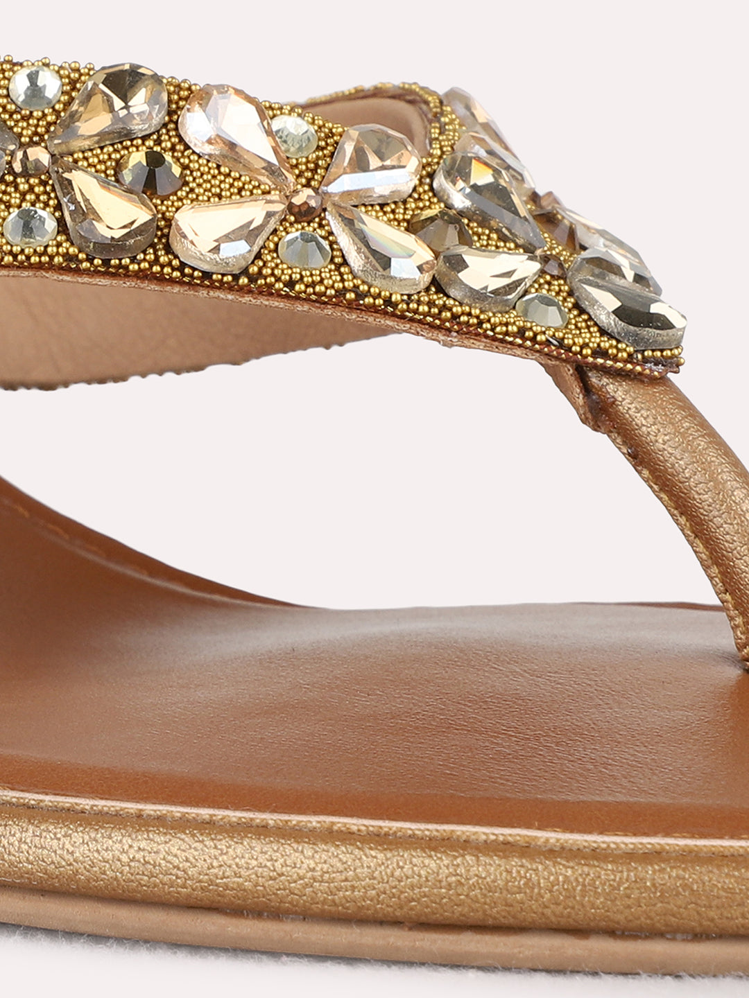 Womens Golden Embellished Ethnic  Round Toe Shape Wedge Heels