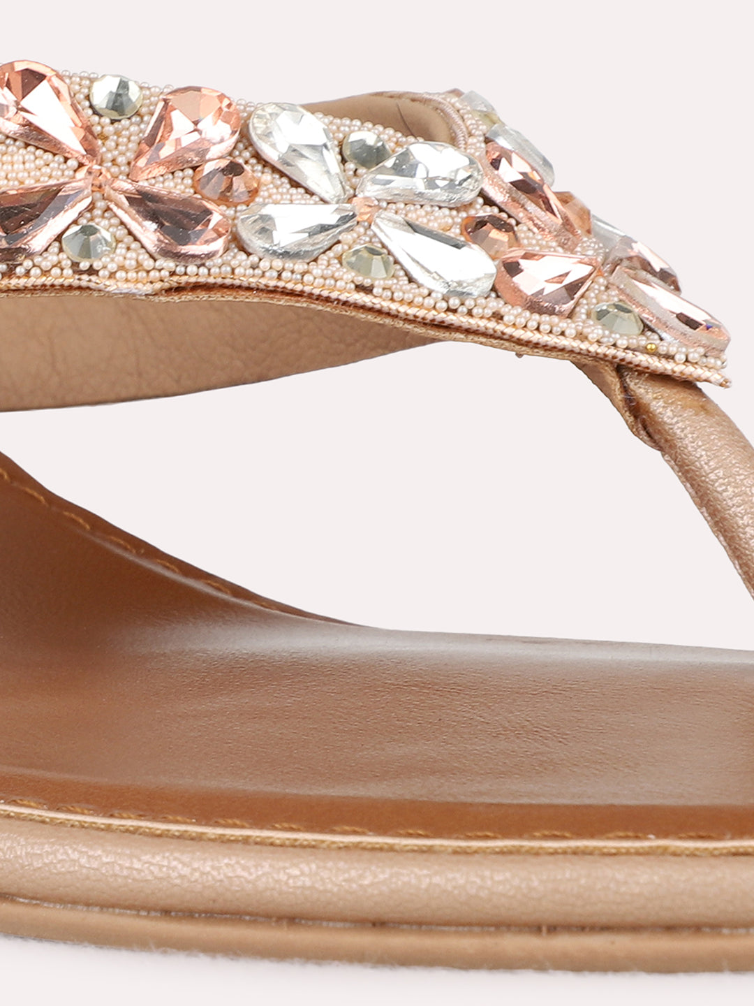 Womens Rose Gold Ethnic Embellished Round Toe Wedge Heels