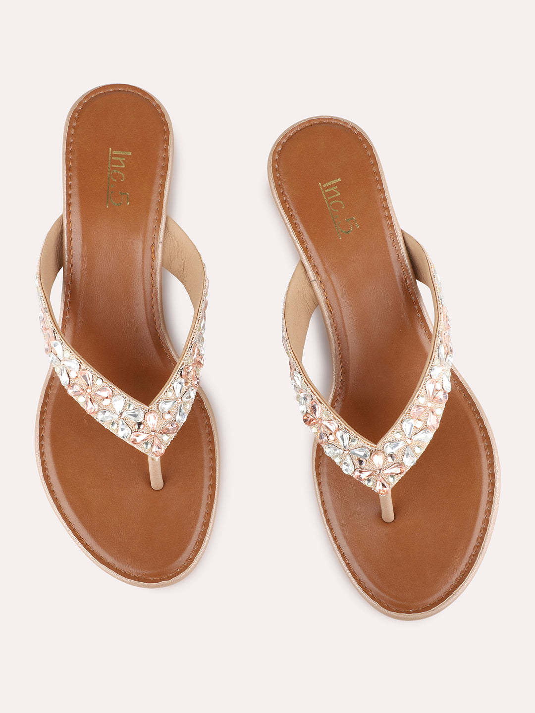 Womens Rose Gold Ethnic Embellished Round Toe Wedge Heels