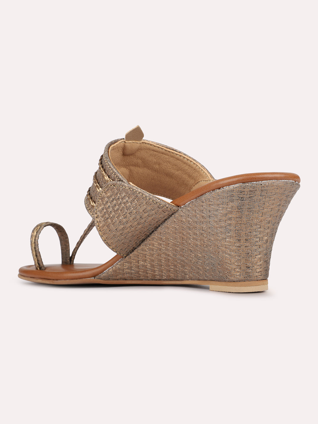 Womens Golden Ethnic Embellished Pattern Wedges