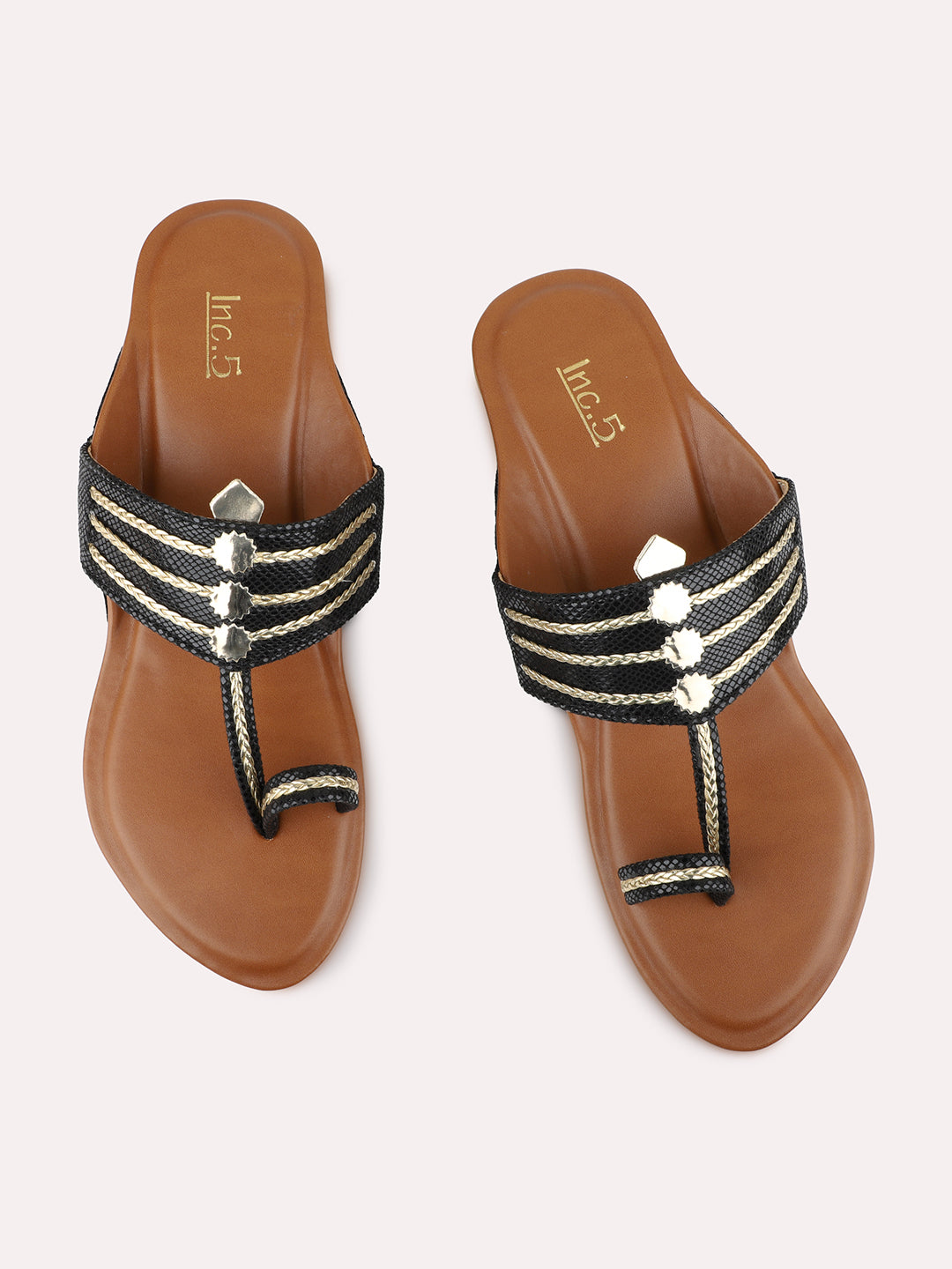 Womens Black Ethnic Embellished Round Toe Shape Block Heels