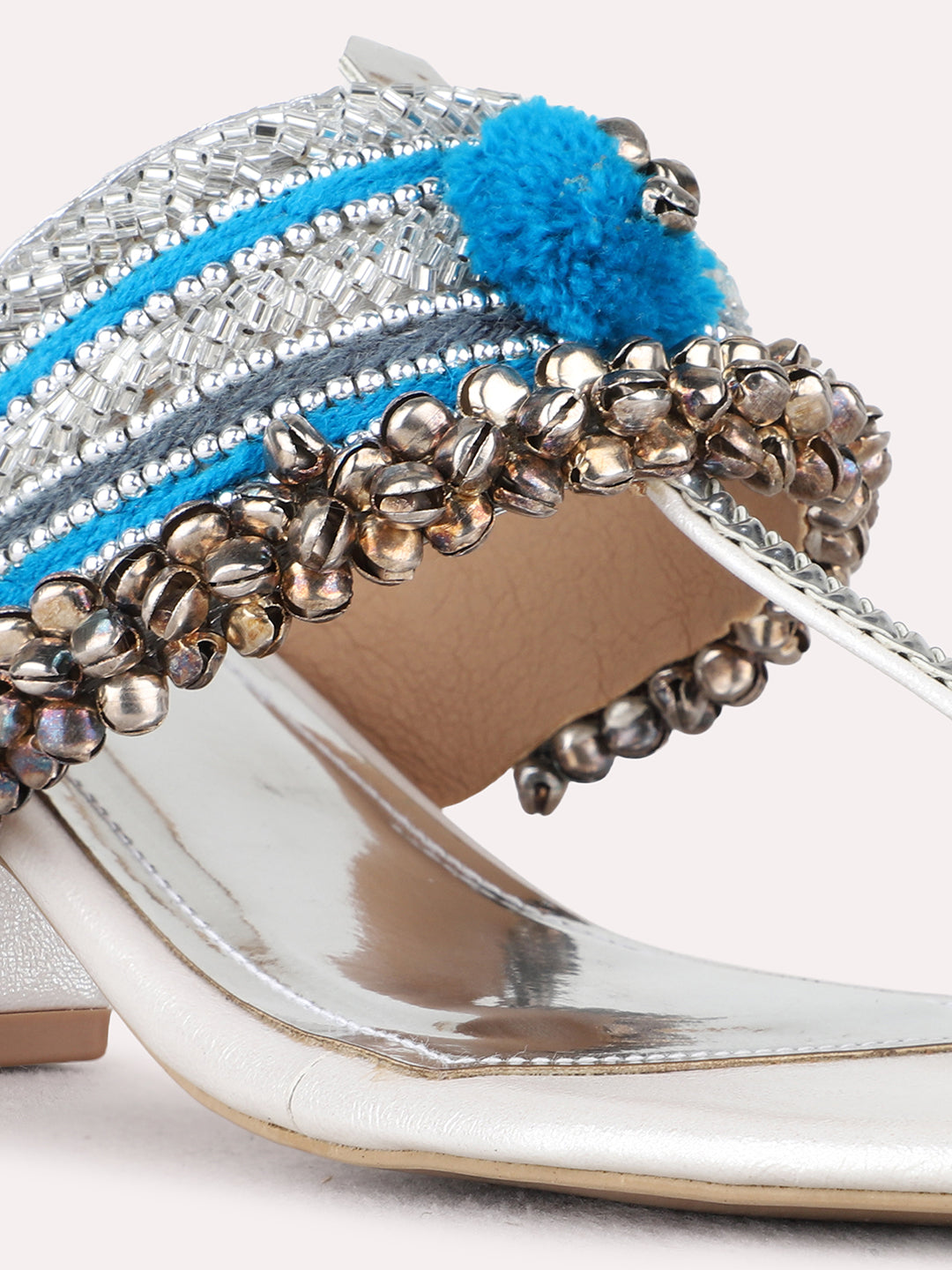 Womens Silver Ethnic Embellished Round Toe Block heels
