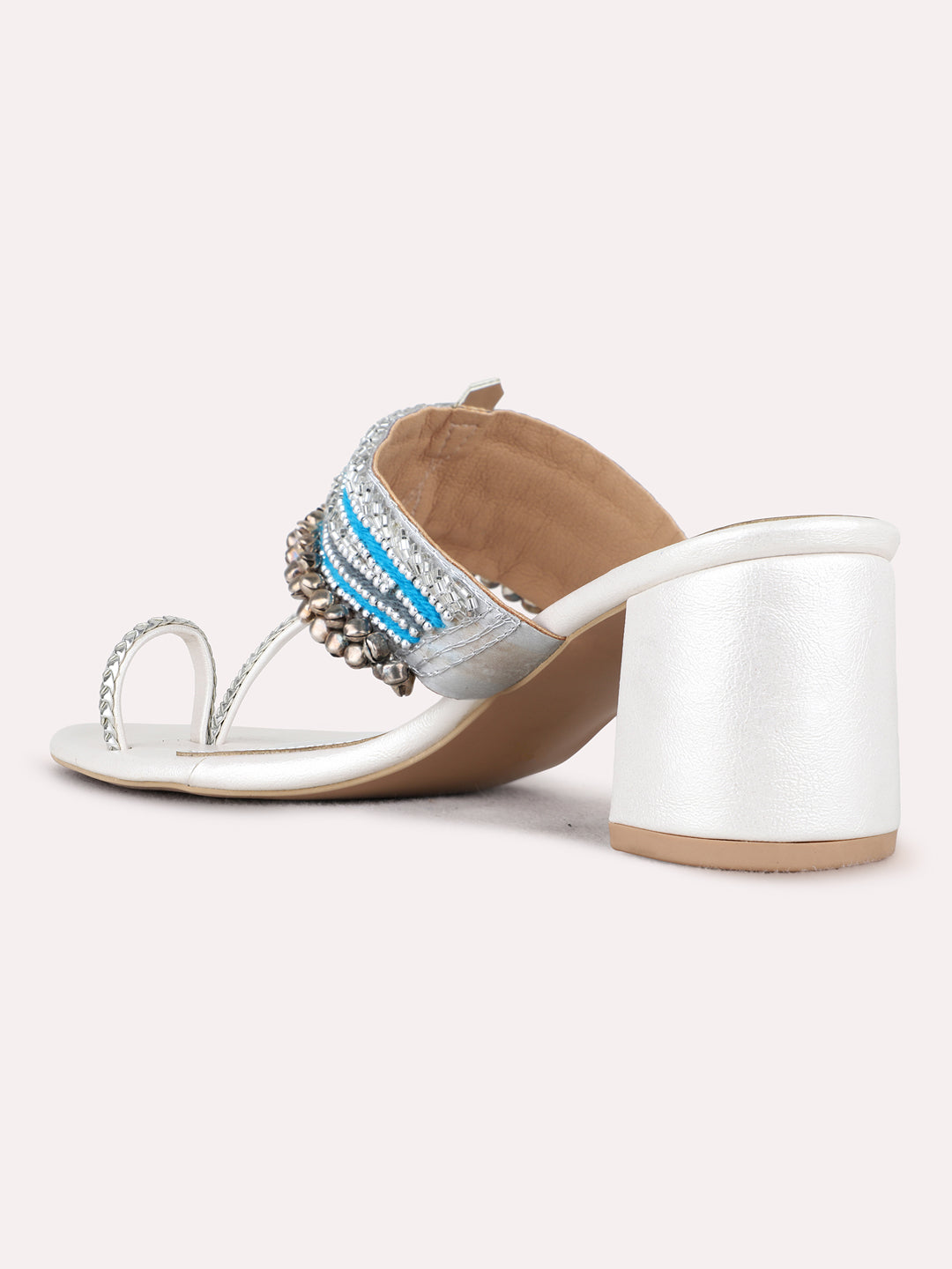 Womens Silver Ethnic Embellished Round Toe Block heels