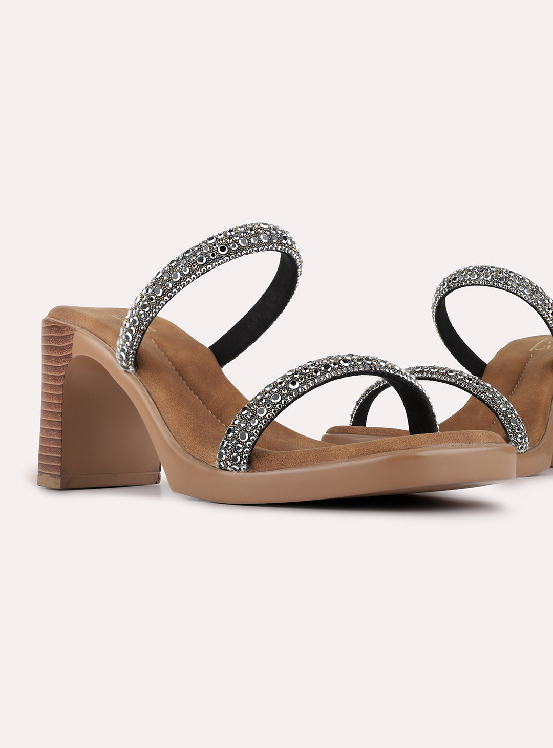 Womens Pewter Party Wear Embellished Round Toe Block Heels