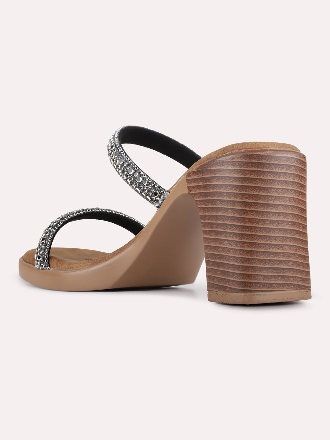 Womens Pewter Party Wear Embellished Round Toe Block Heels