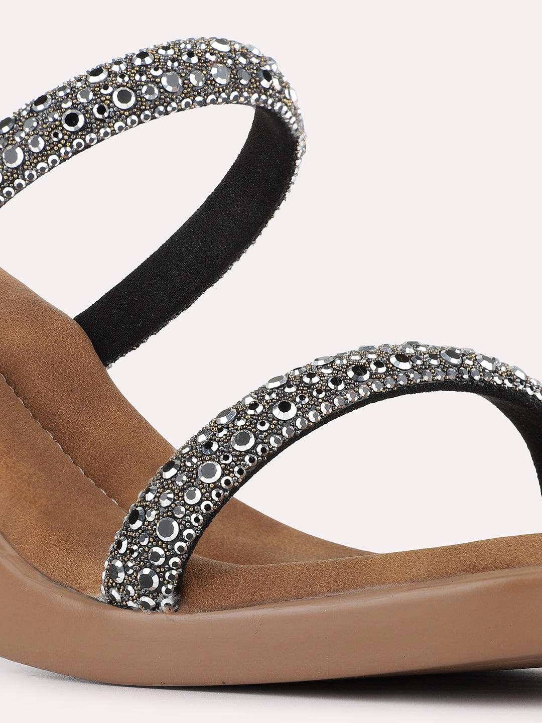 Womens Pewter Party Wear Embellished Round Toe Block Heels