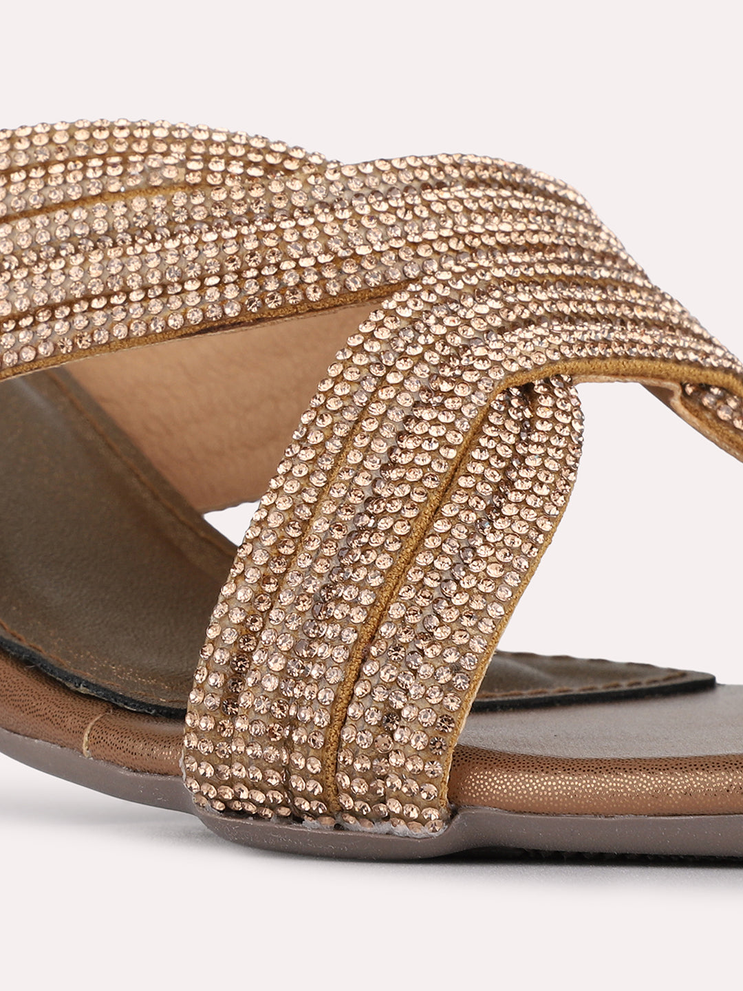 Womens Golden Ethnic Embellished Pattern Round Toe Block Heels