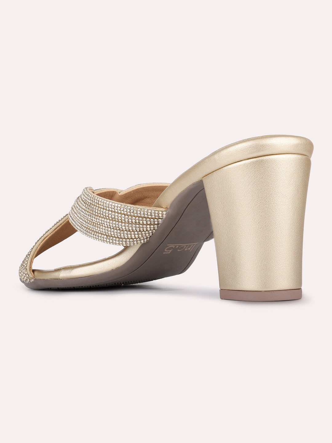 Womens Golden Ethnic Embellished Pattern Round Toe Shape Heels