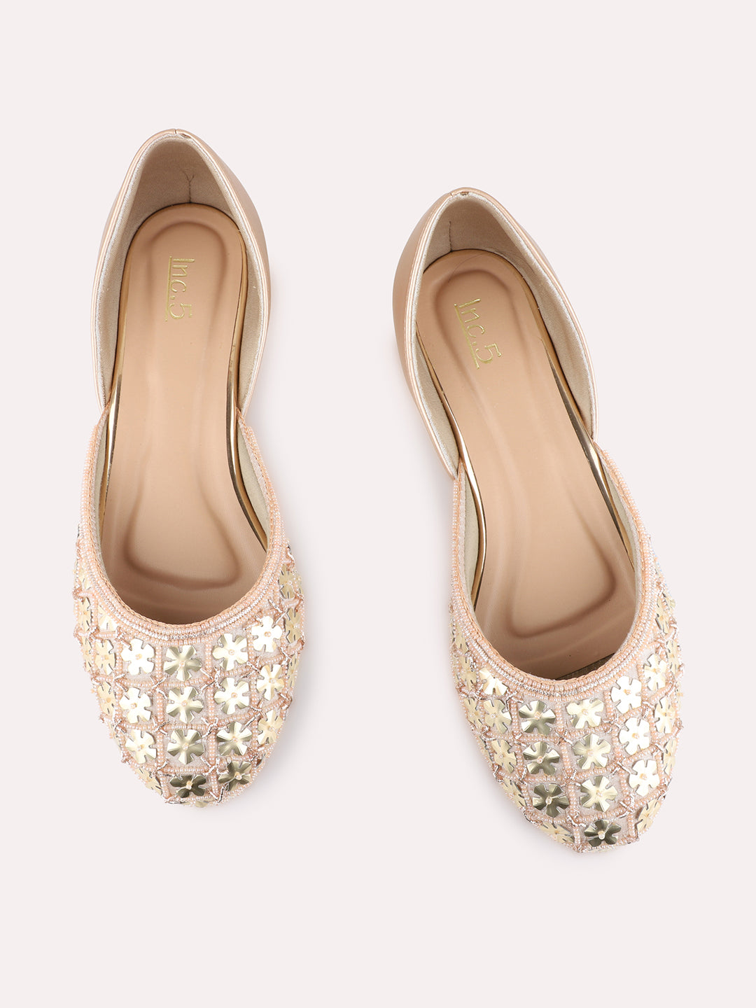 Womens Rose Gold Ethnic Embellished Round Toe Block Mules