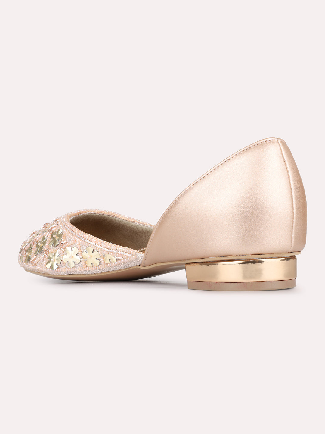 Womens Rose Gold Ethnic Embellished Round Toe Block Mules