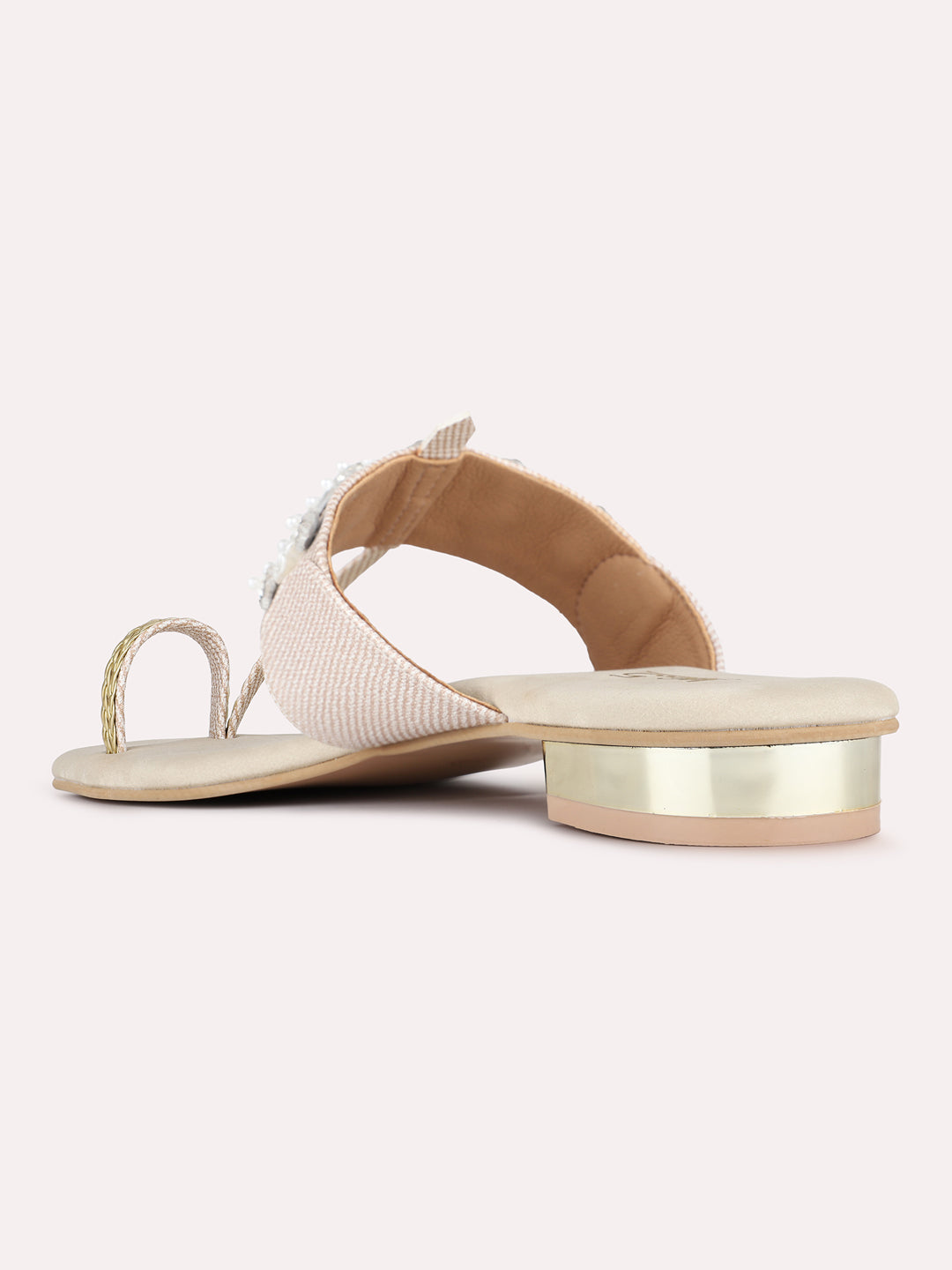 Womens Cream Ethnic Embellished One Toe Flats