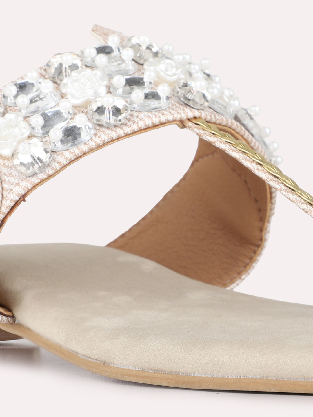 Womens Cream Ethnic Embellished One Toe Flats