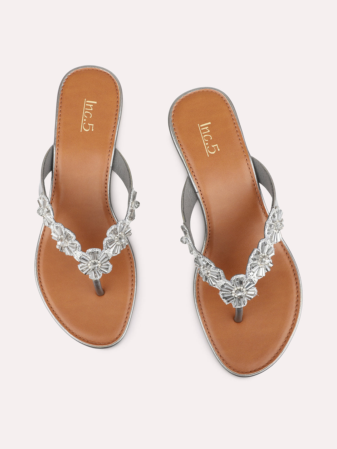 Womens Pewter Ethnic Embellished Round Toe Wedges Heels
