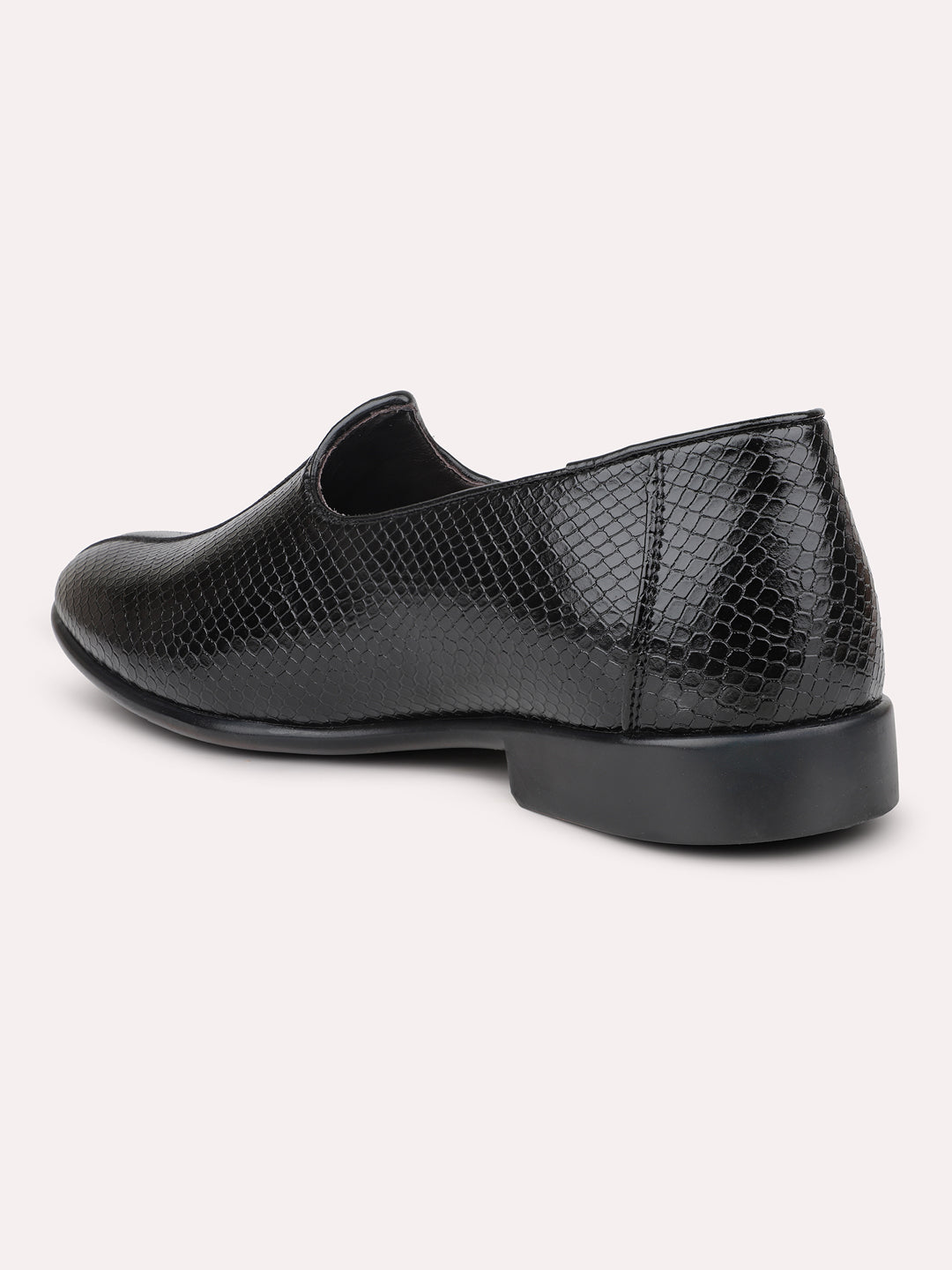 Men Black Textured Slip-Ons Ethnic Mojri