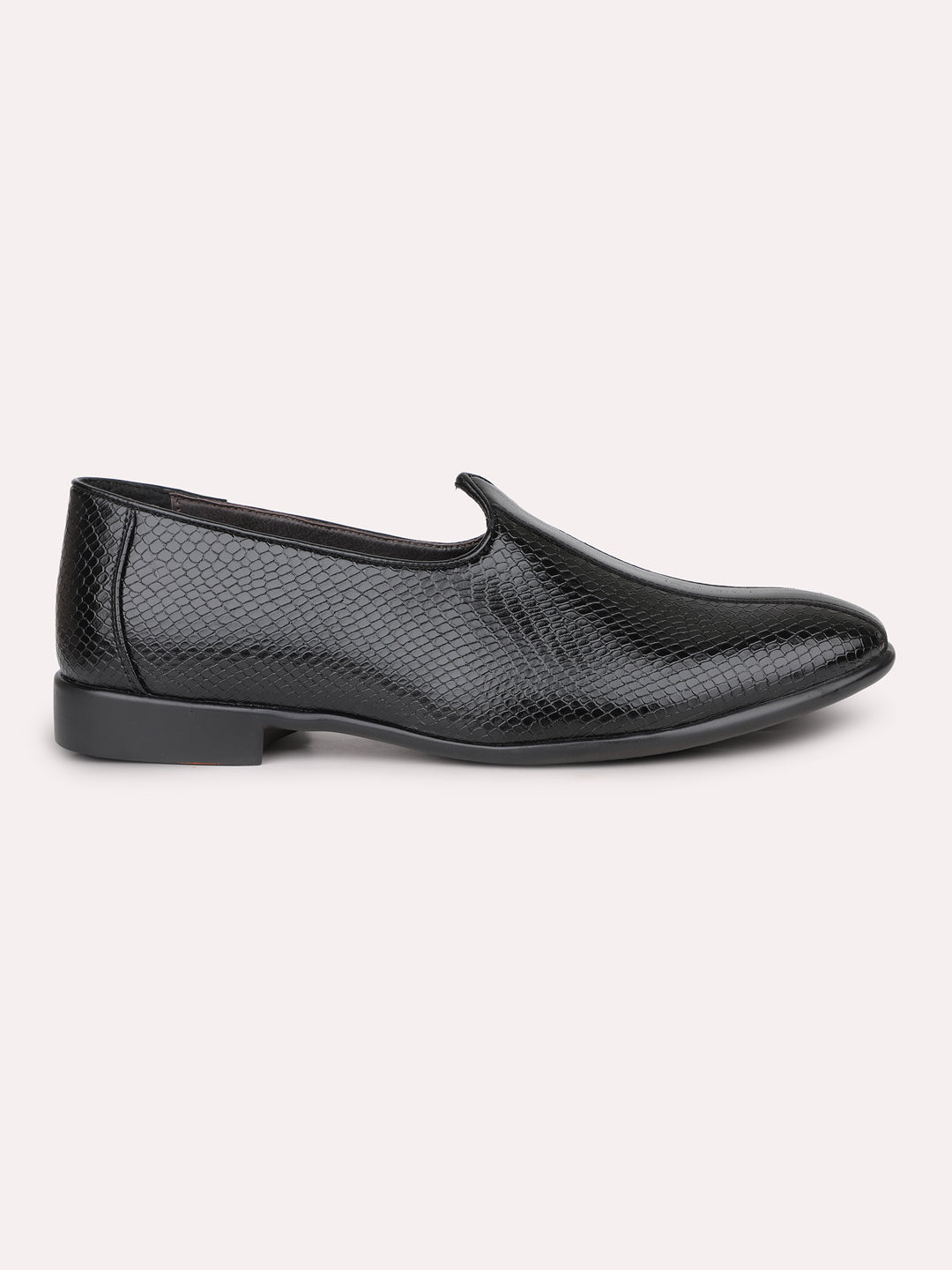 Men Black Textured Slip-Ons Ethnic Mojri