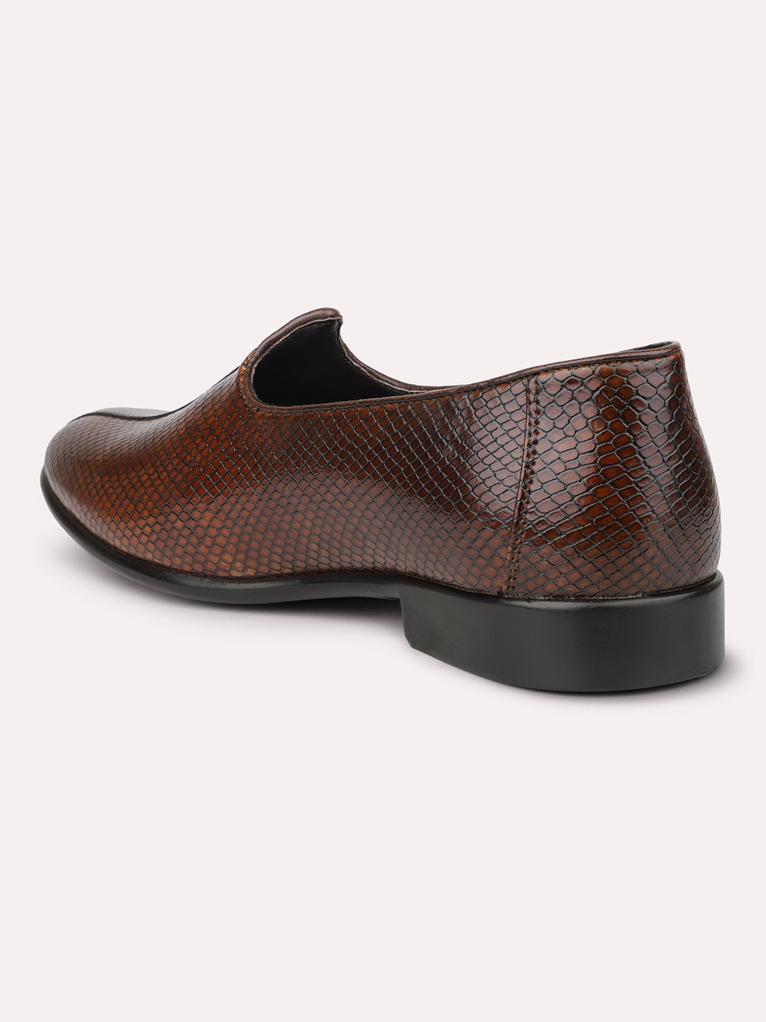 Men Tan Textured Slip-Ons Ethnic Mojri