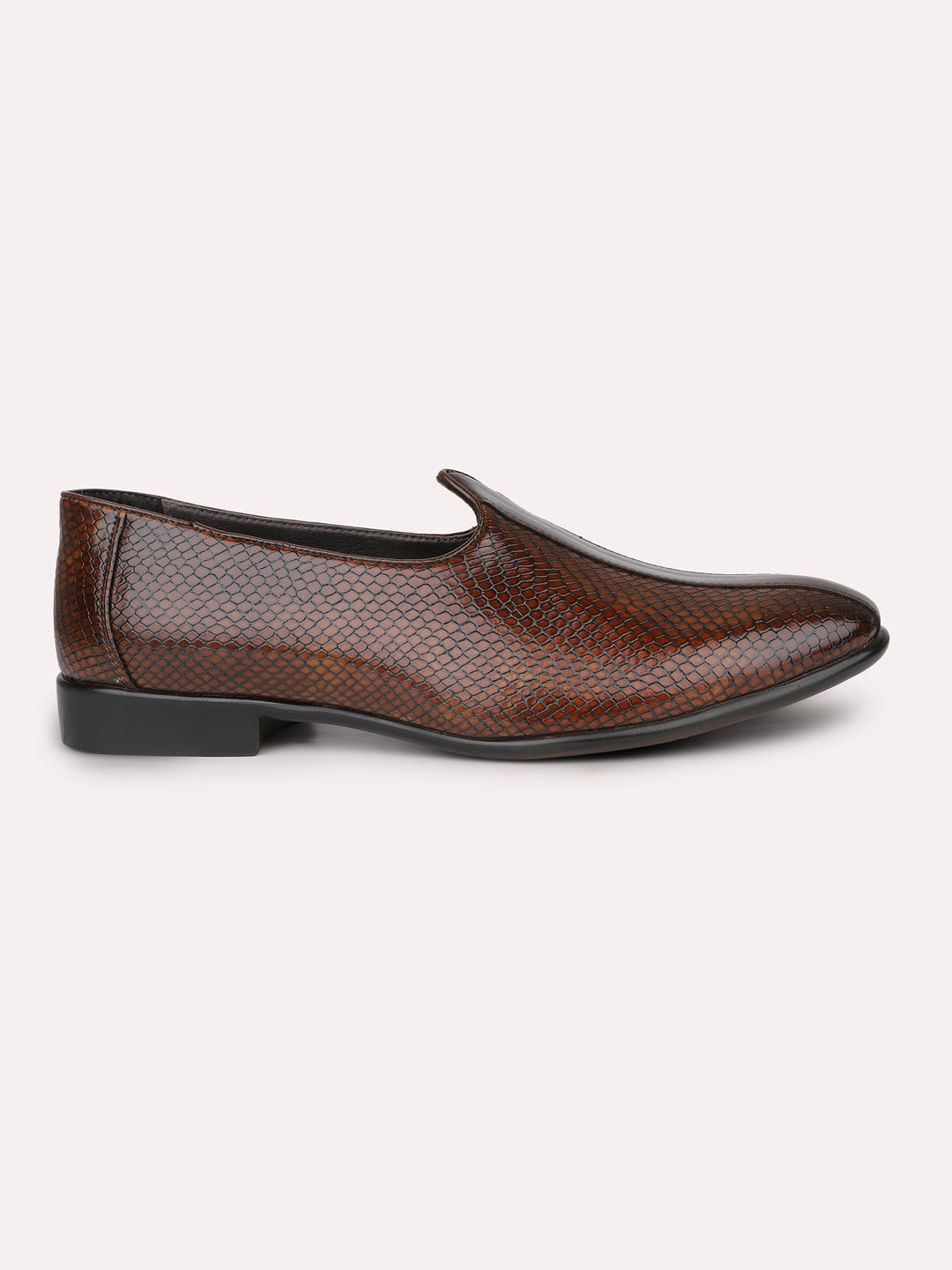 Men Tan Textured Slip-Ons Ethnic Mojri