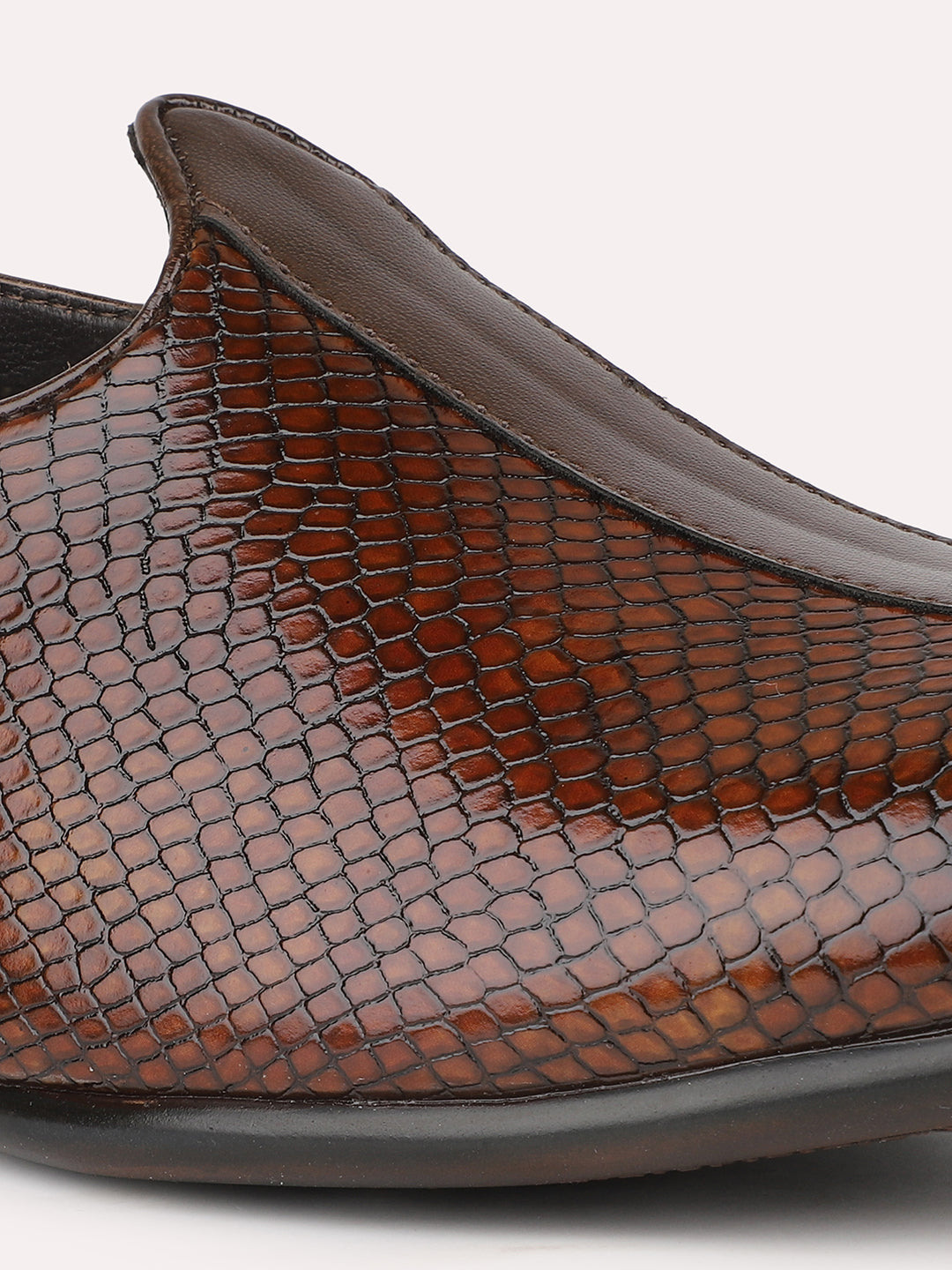 Men Tan Textured Slip-Ons Ethnic Mojri