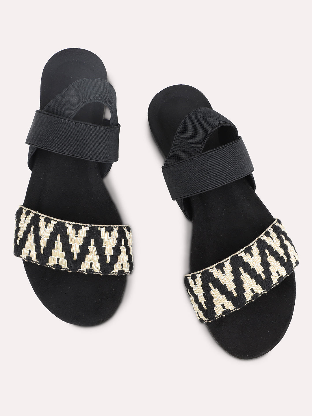 Women Black Open Toe Backstrap Sandals