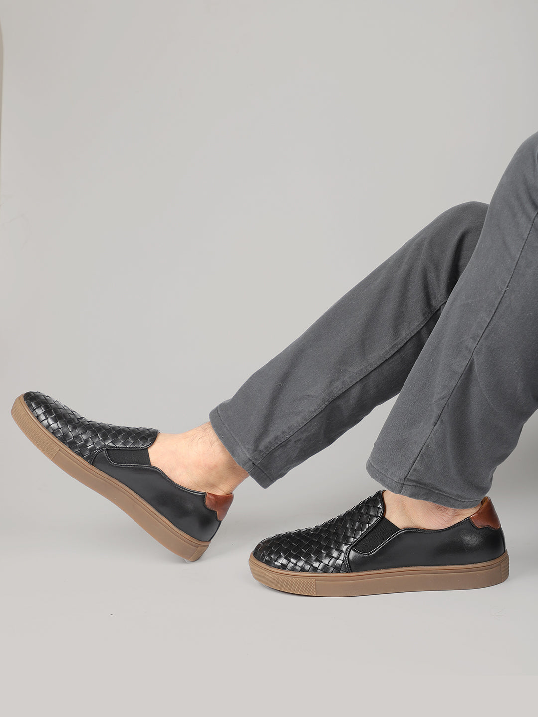 Men Black Textured Casual Slip-Ons Shoes