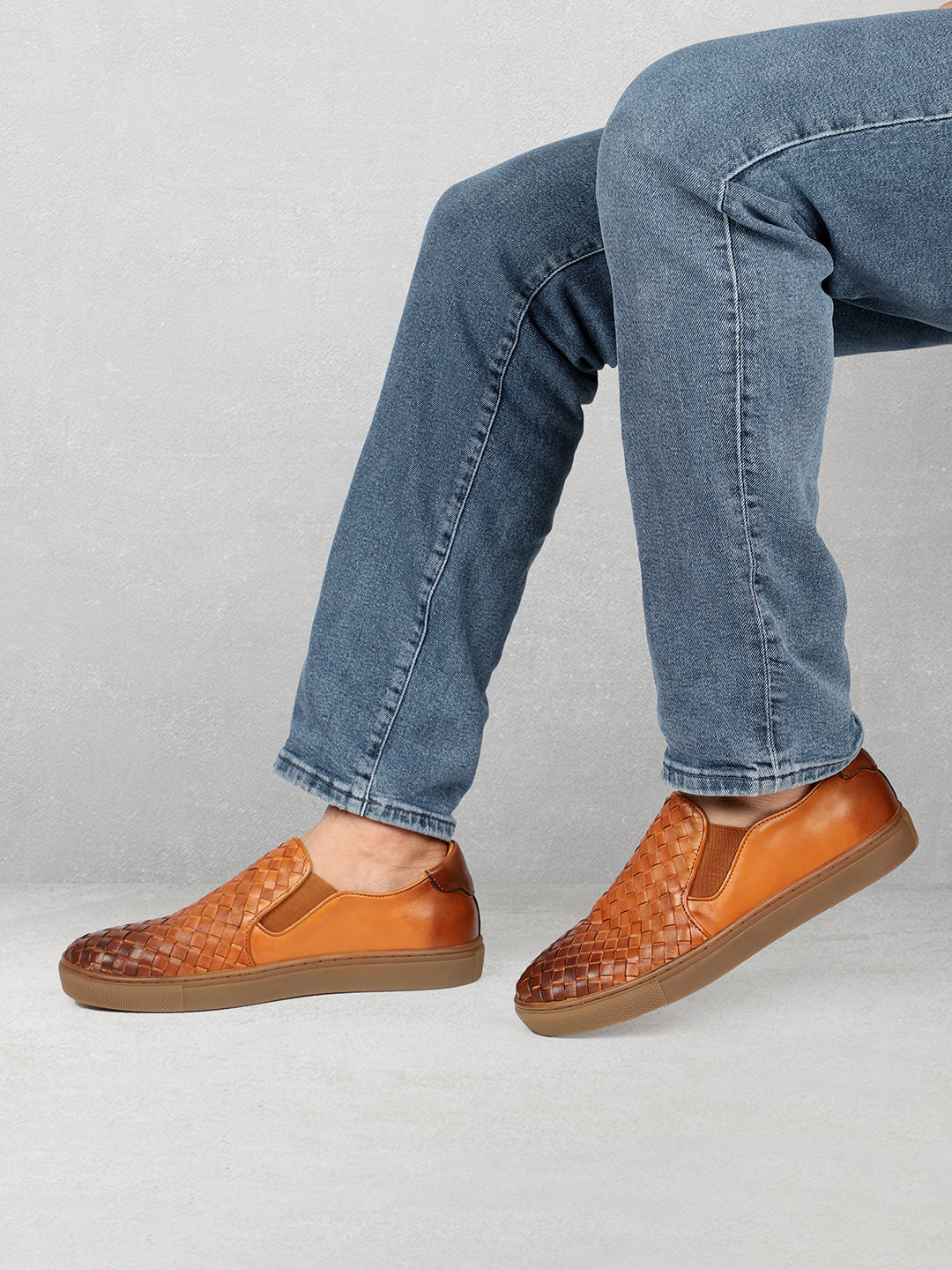 Men Tan Textured Casual Slip-Ons Shoes