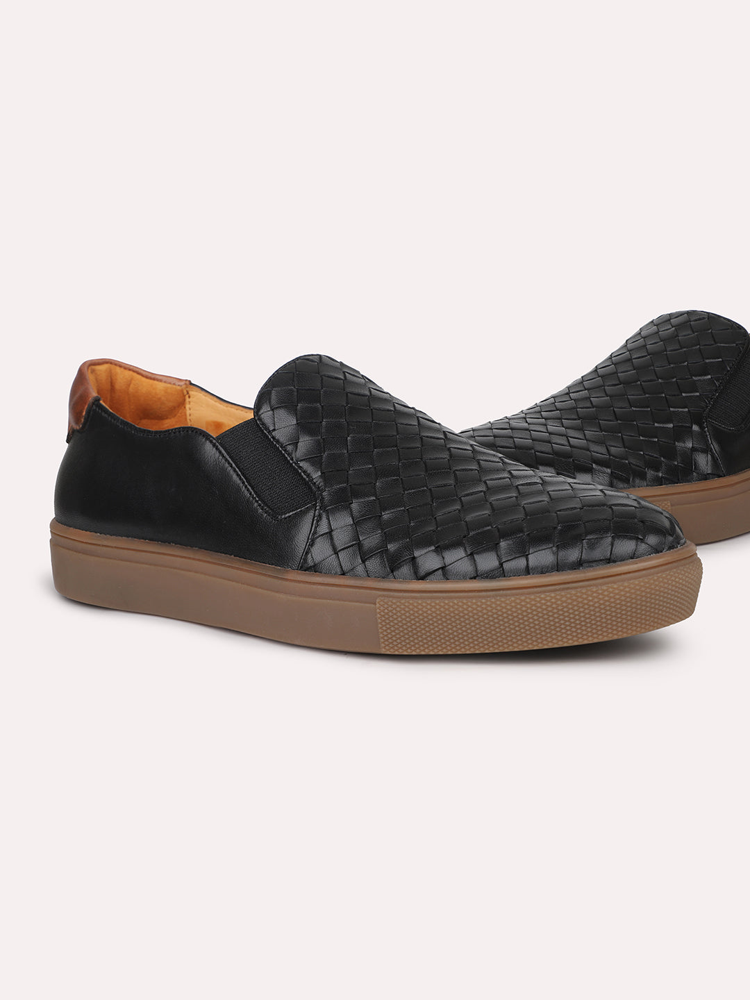 Men Black Textured Casual Slip-Ons Shoes