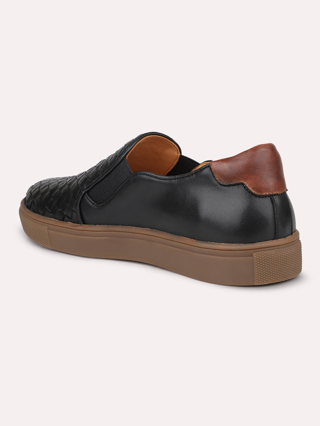 Men Black Textured Casual Slip-Ons Shoes