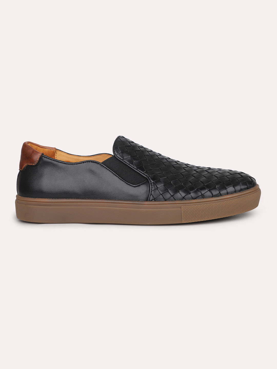 Men Black Textured Casual Slip-Ons Shoes