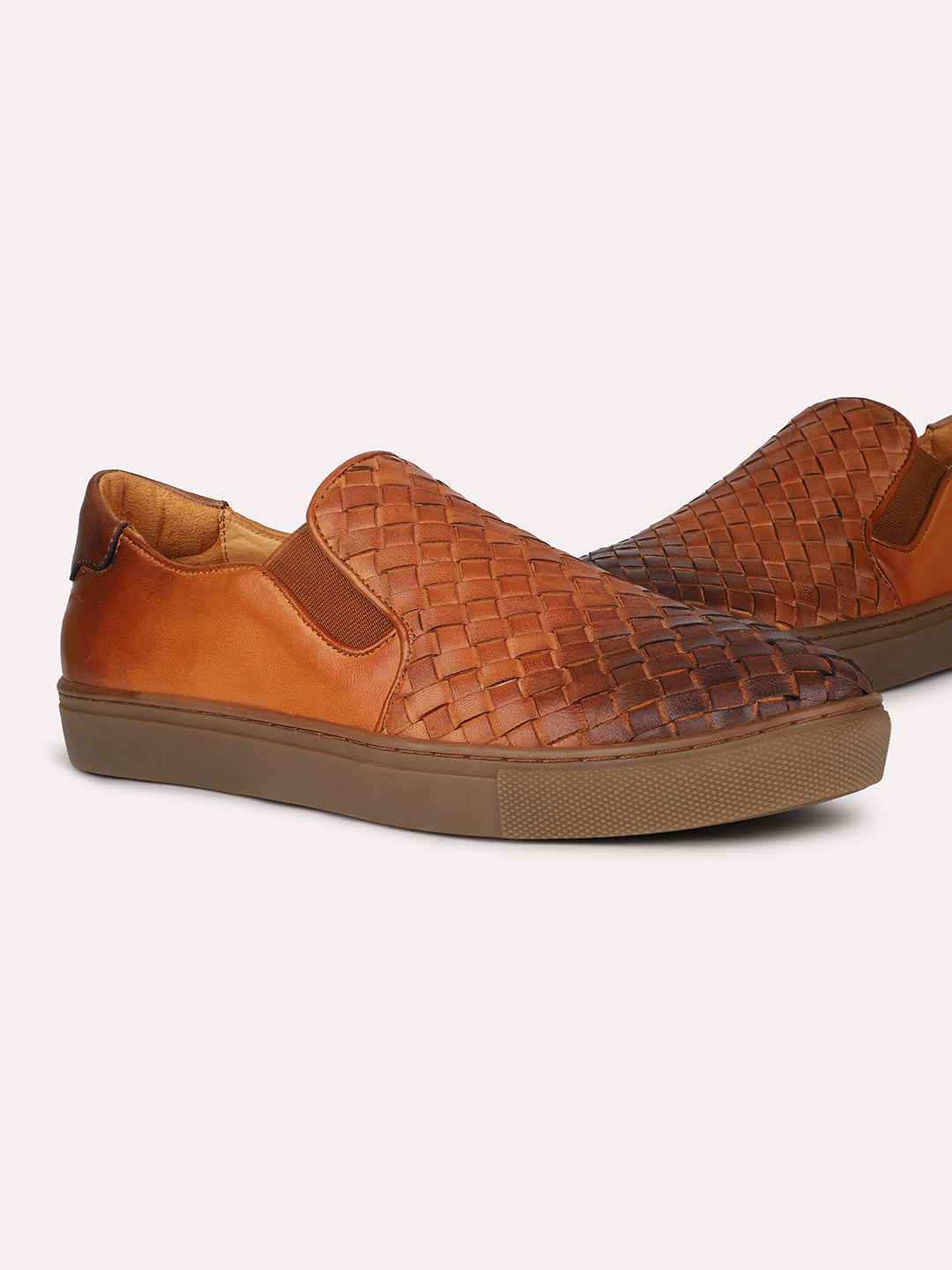 Men Tan Textured Casual Slip-Ons Shoes