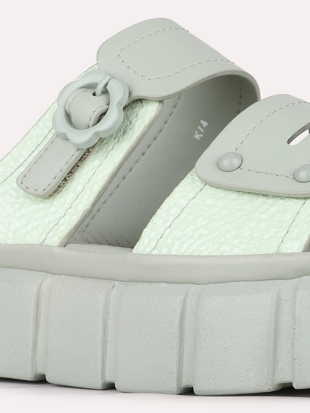 Women Green Casual Solid Round Toe Flatform Heel Sandals