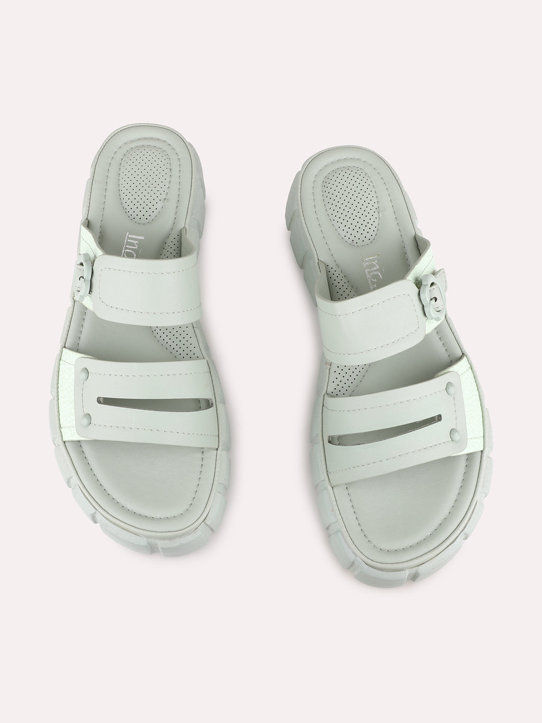 Women Green Casual Solid Round Toe Flatform Heel Sandals