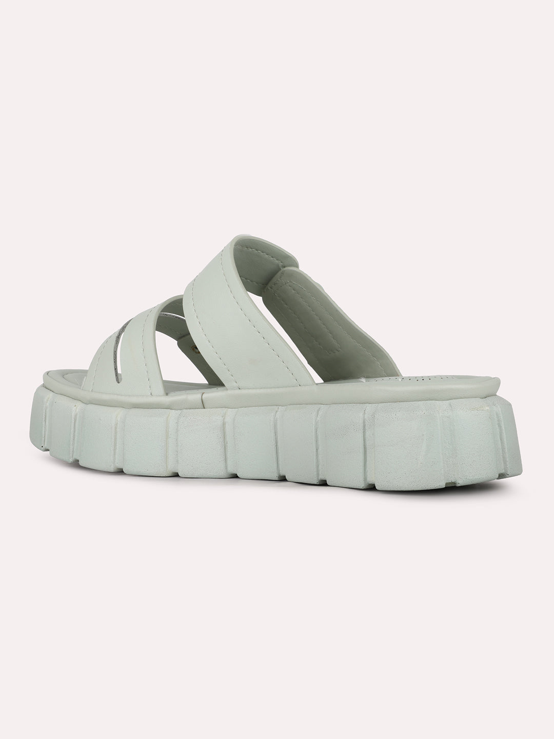 Women Green Casual Solid Round Toe Flatform Heel Sandals