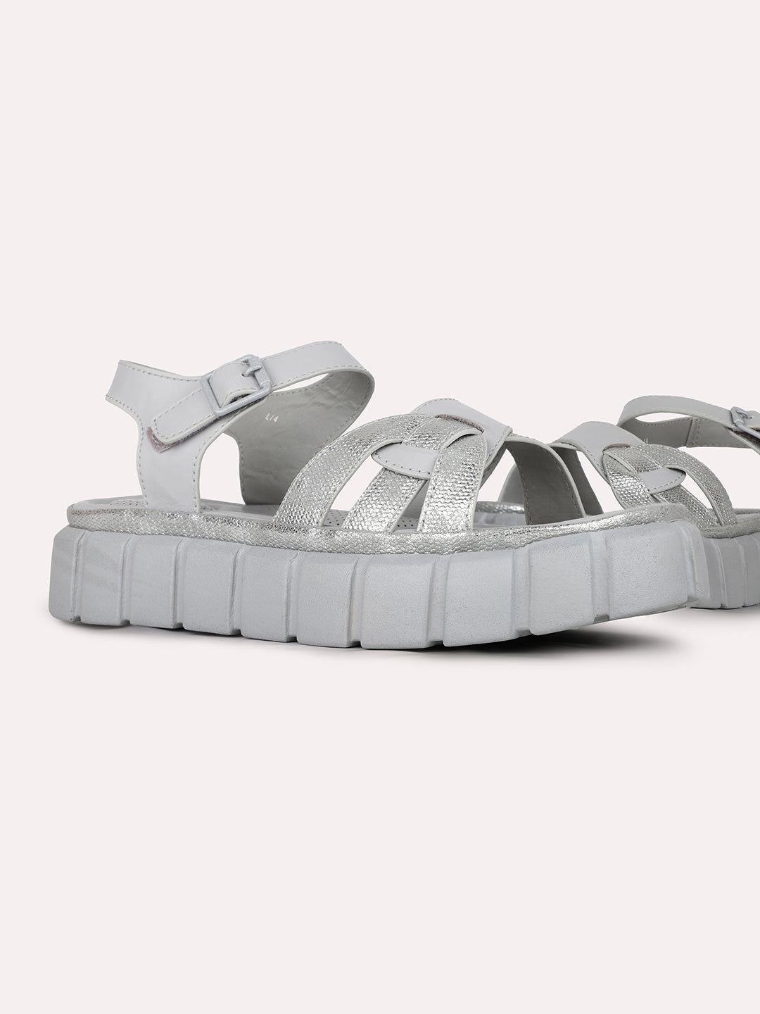 Women Grey Casual Solid Round Toe Flatform Heel Sandals