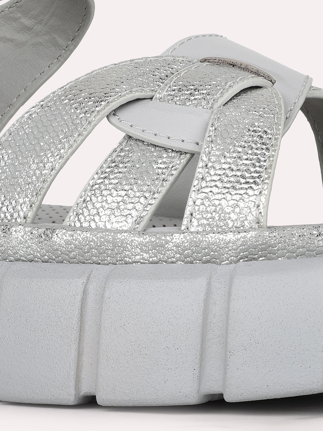 Women Grey Casual Solid Round Toe Flatform Heel Sandals