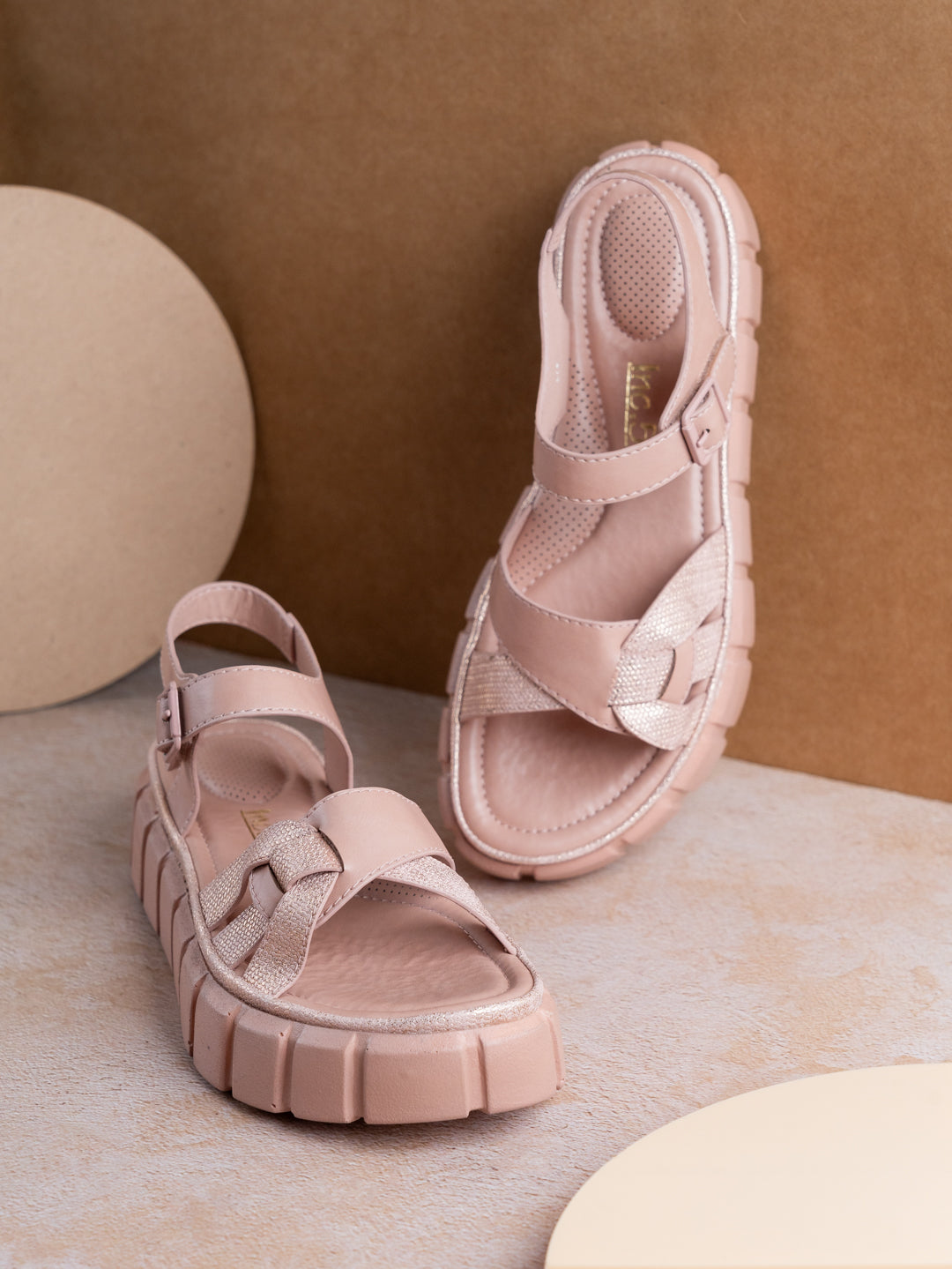 Womens Peach Casual Solid Open Toe Flat Sandals