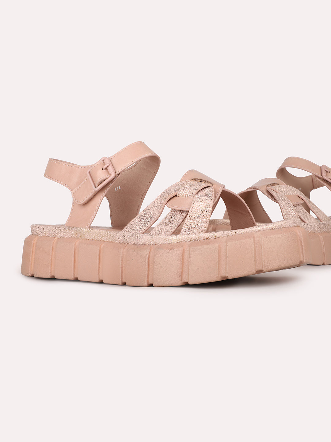 Womens Peach Casual Solid Open Toe Flat Sandals