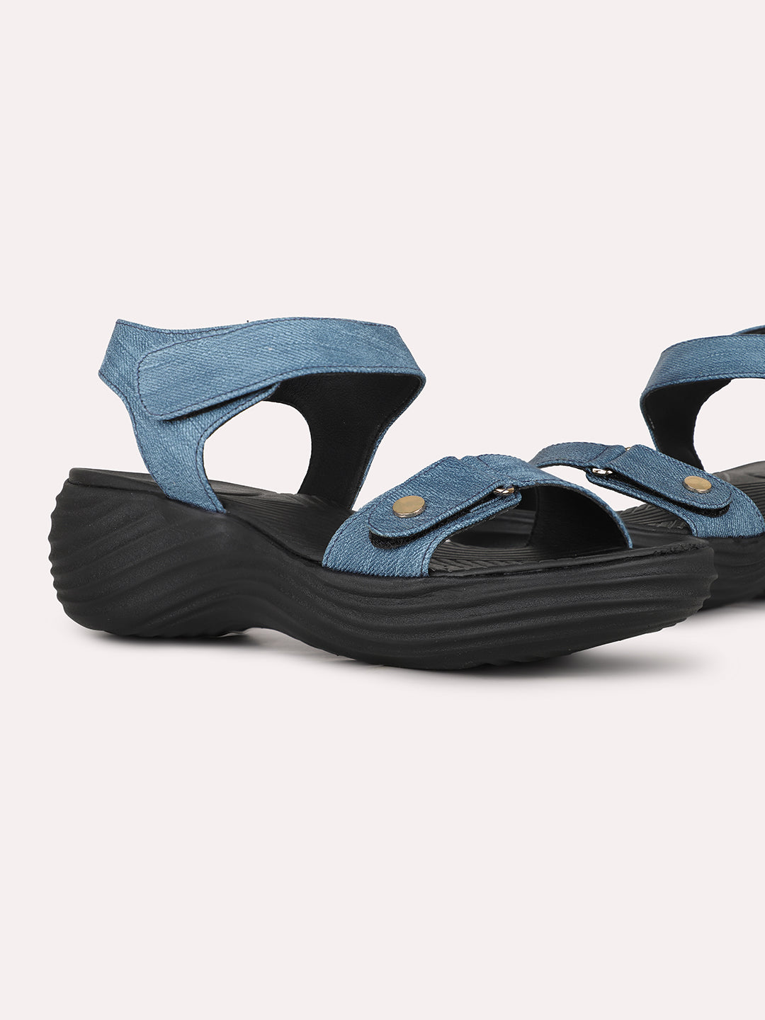 Women Navy Casual Solid Round Toe Wedge Heel Sandals