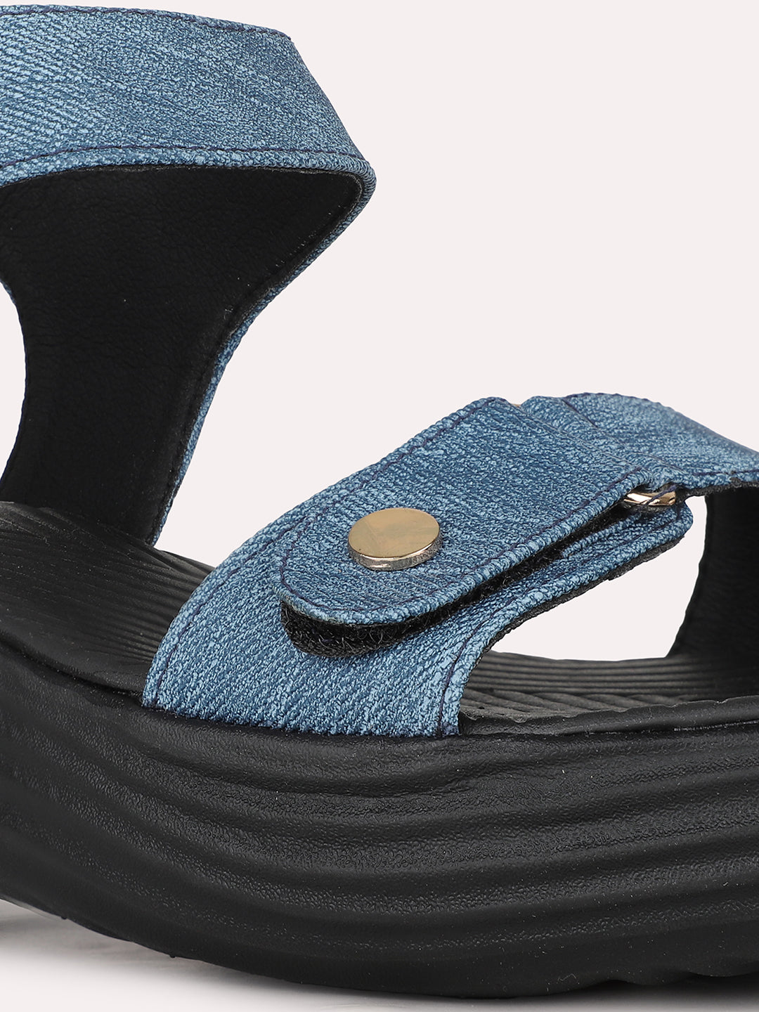 Women Navy Casual Solid Round Toe Wedge Heel Sandals