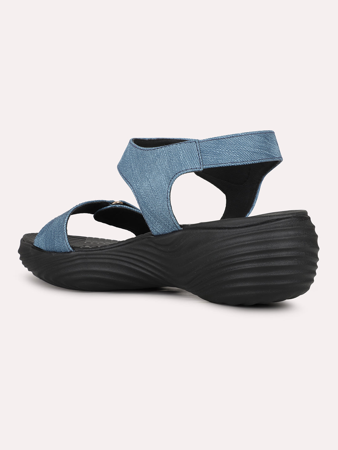 Women Navy Casual Solid Round Toe Wedge Heel Sandals